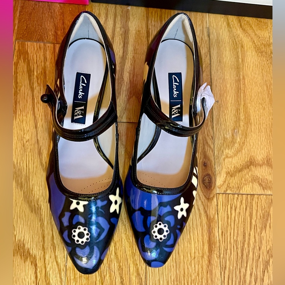 Clarks Blue, Ivory, Floral print Mary Jane, Heels 2007-2009, Vintage